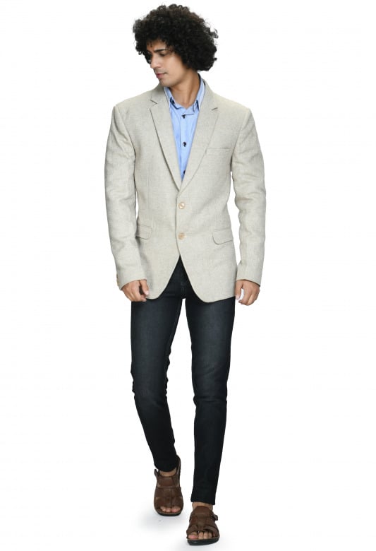 Tribes India Full Sleeve Coat For Men - Off White - 38
