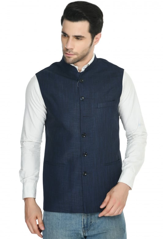 Tribes India Woolen Jacket For Men-Blue - 38