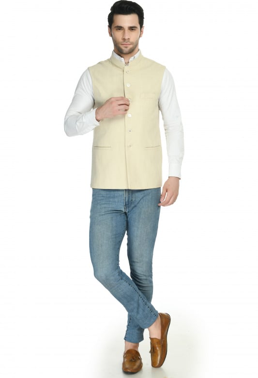 Tribes India Jacket For Men-Off White - 38
