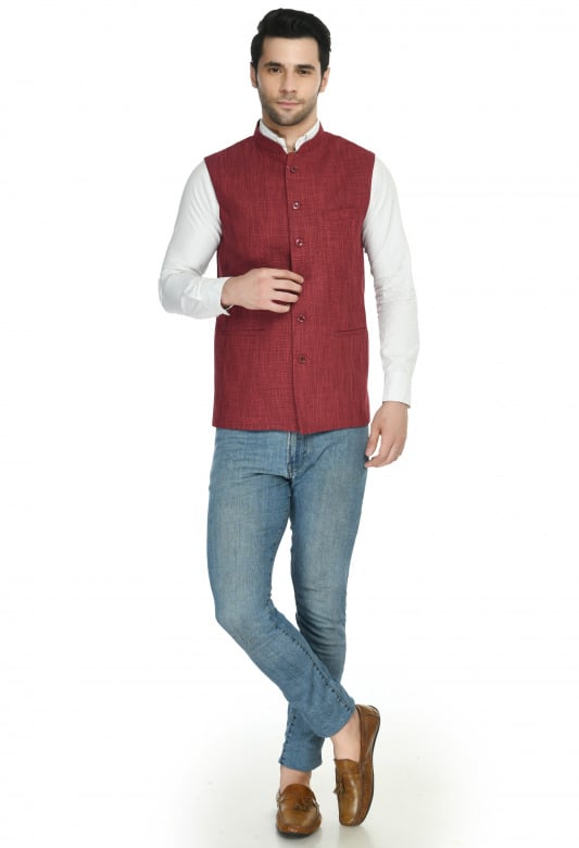 Tribes India Jacket For Men-Red - 38