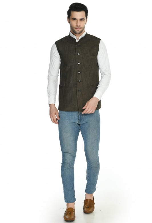 Tribes India Jacket For Men-Brown - 40