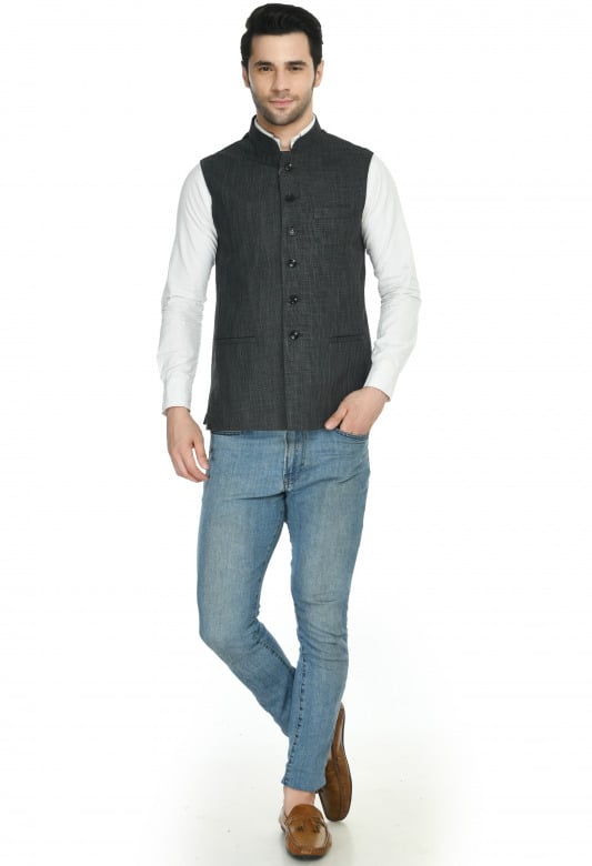 Tribes India Jacket For Men-Dark Grey - 42