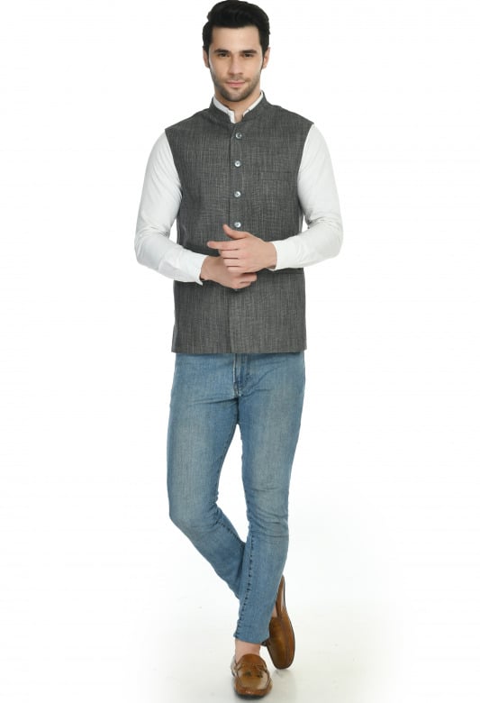 Tribes India Jacket For Men-Grey - 40