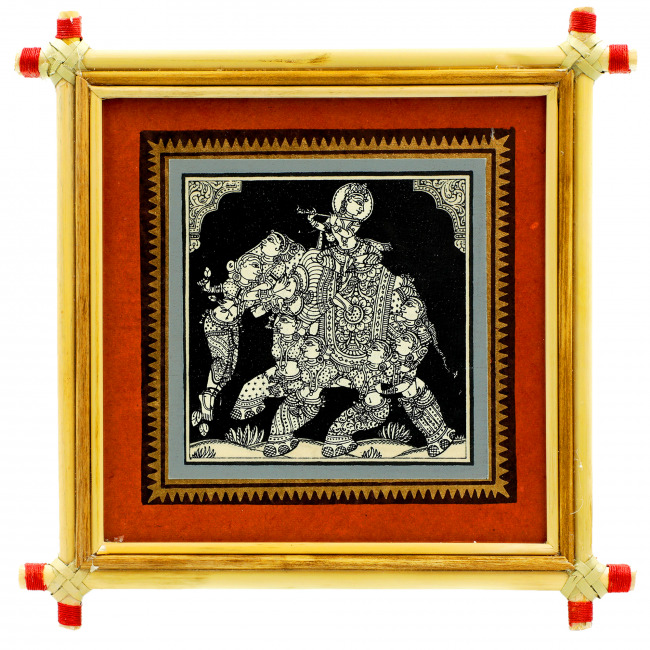 Handmade Multicolor Framed Saura Painting (7*7 Inches)