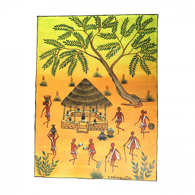 Handcrafted Canvas Kurumba Painting (15*12 Inches)