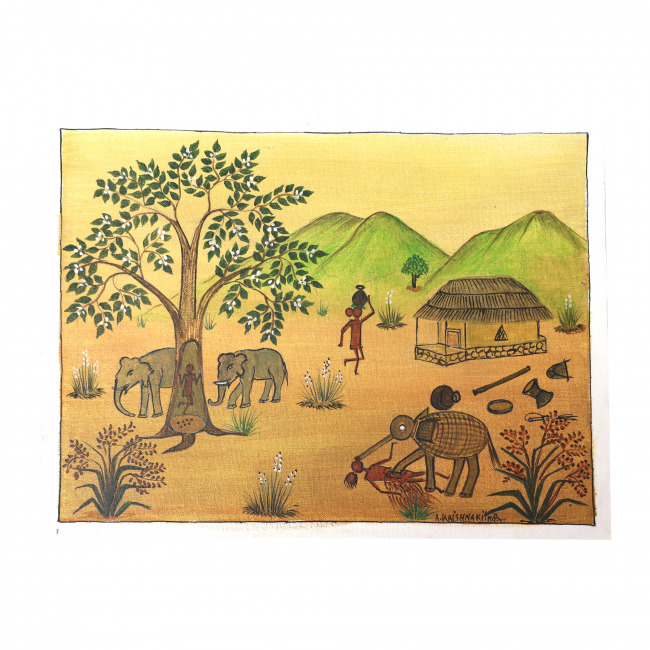 Handcrafted Canvas Kurumba Painting (15*12 Inches)