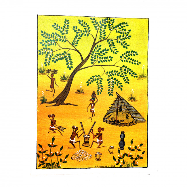 Handcrafted Canvas Kurumba Painting (15*12 Inches)