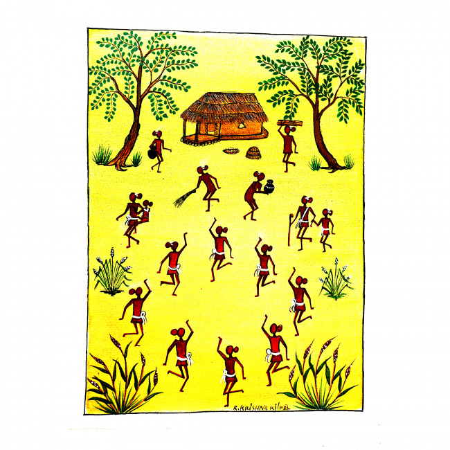 Handcrafted Canvas Kurumba Painting (15*12 Inches)
