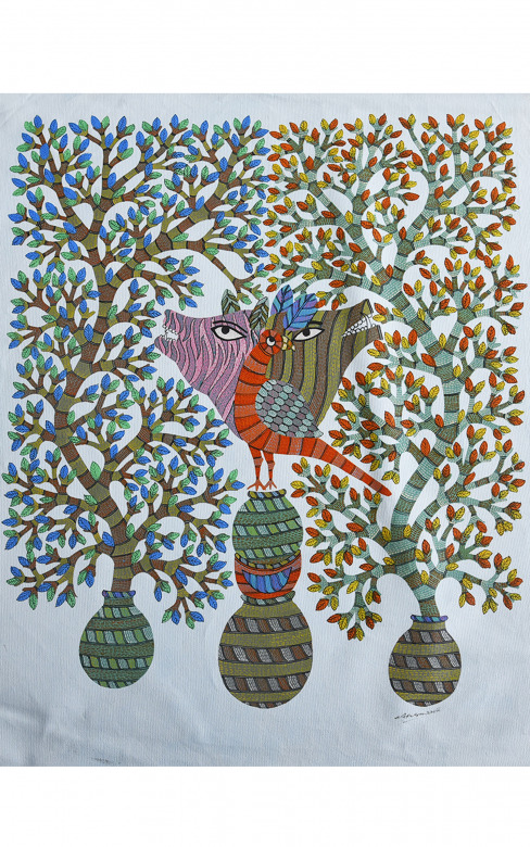 Handmade Gond Canvas Painting