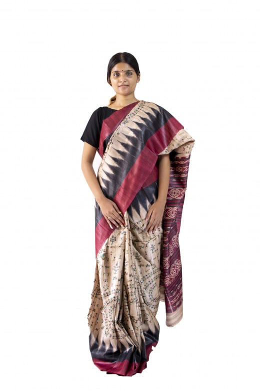 Handwoven White Tussar Saree