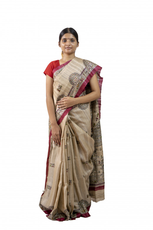Handwoven White Tussar Saree