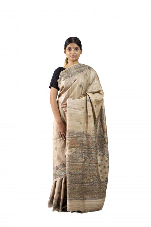 Handwoven White Tussar Saree