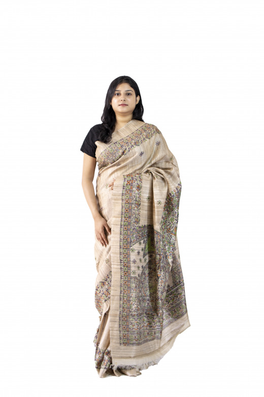 Handwoven White Tussar Saree