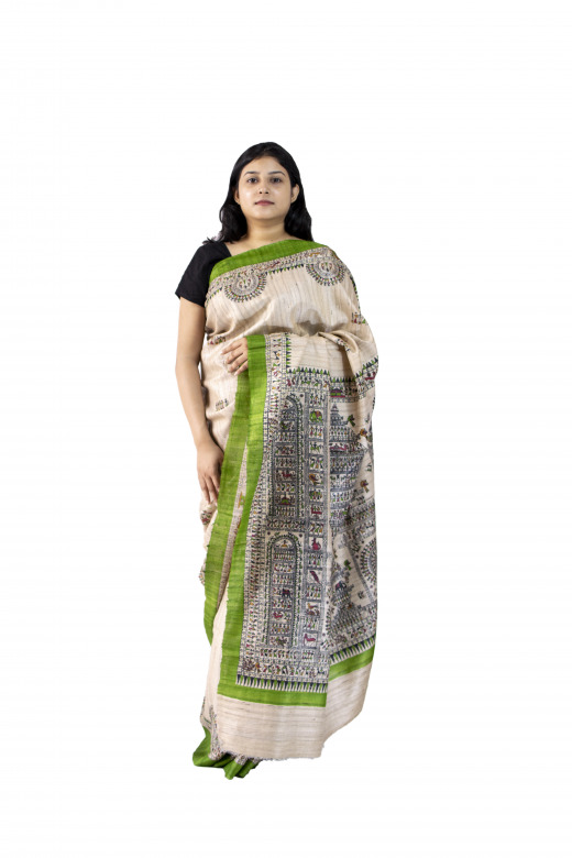 Handwoven White Tussar Saree