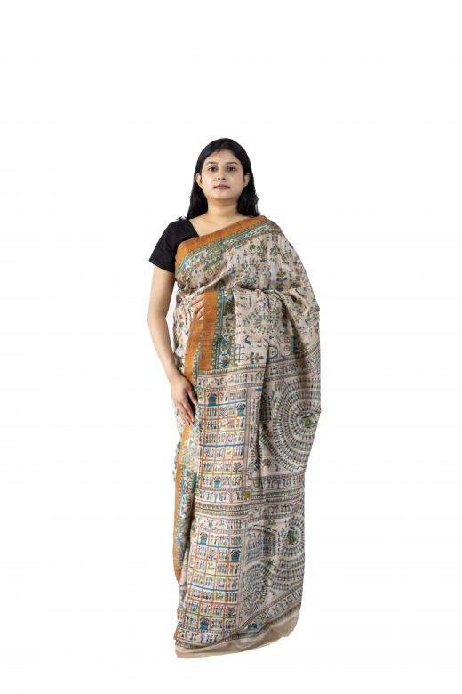 Handwoven White Tussar Saree