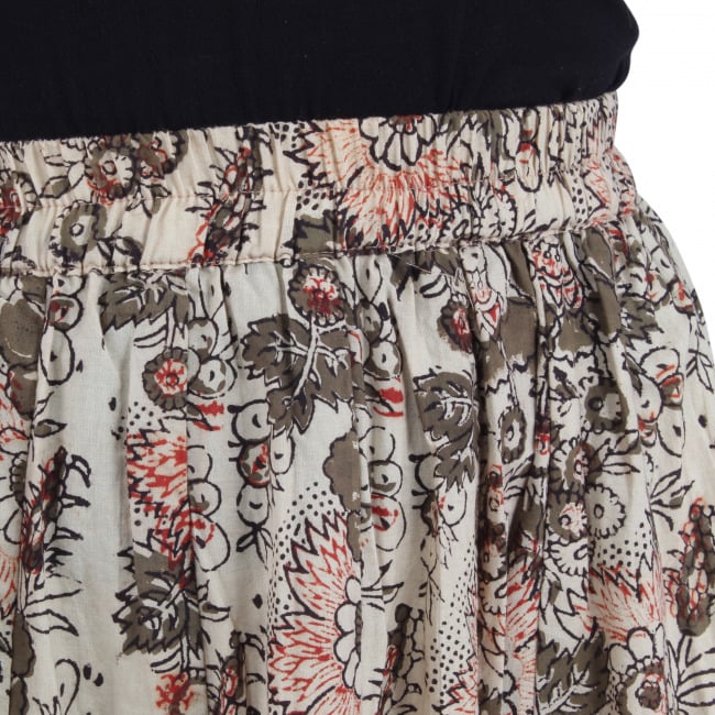 Brown Bagru Hand Block Printed Cotton Long Skirt - Free Size