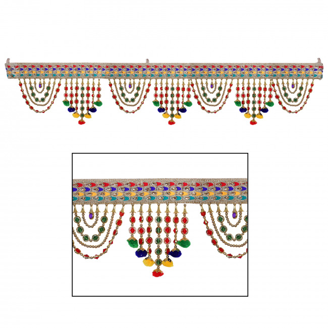 Tribes India Multicolor Golden Beaded Door Hanging Bandarwal Toran