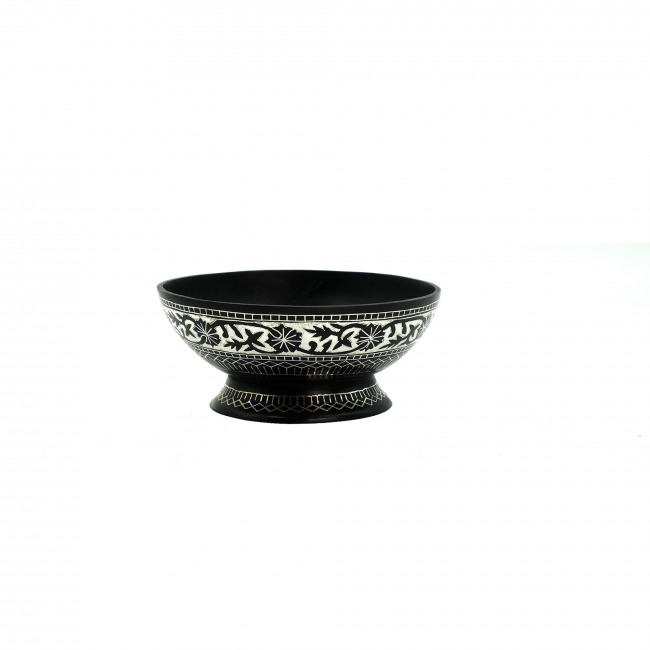 Handcrafted Bidriware Bowl – Sheet Mehtabi Silver Inlay Design | Tribes India
