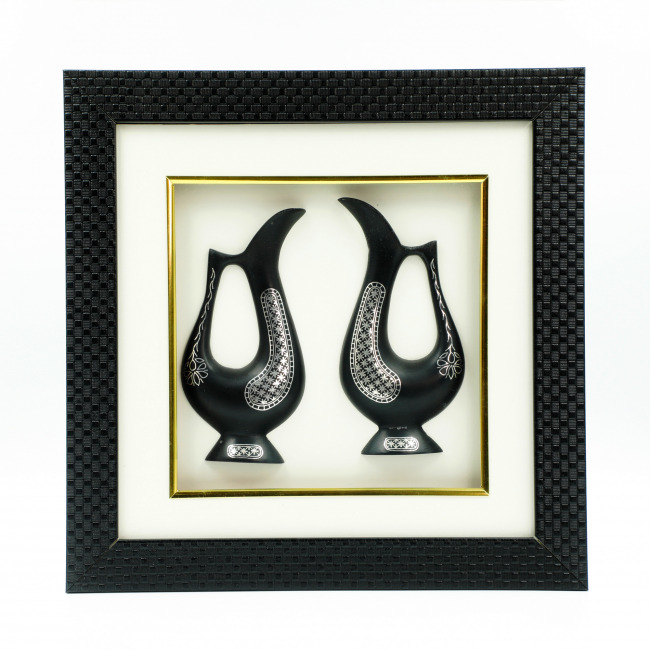 Handcrafted Bidriware Jug Pair Frame with Star Motif – Silver Tarkashi Inlay from Bidar | Tribes India