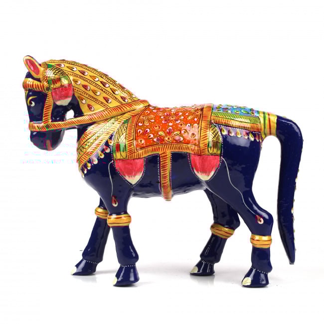 Tribes India Metal Meenakari Horse With Orange Seat (18 CM)