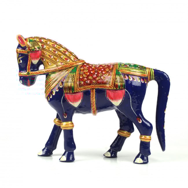 Tribes India Metal Meenakari Horse With Red Seat (18 CM)