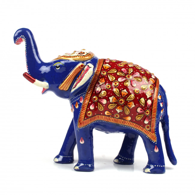 Tribes India Metal Meenakari Elephant Statue With Red Seat (14 CM)