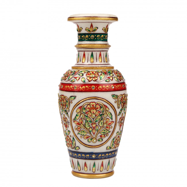 Tribes India Marble Meenakari Flower Vase Big (23 CM)