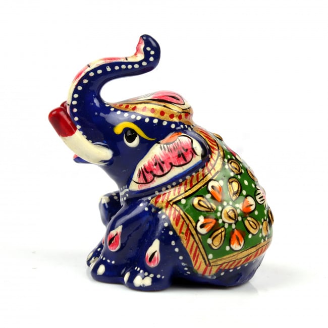 Tribes India Green Metal Meenakari Appu Elephant Statue (7 CM)