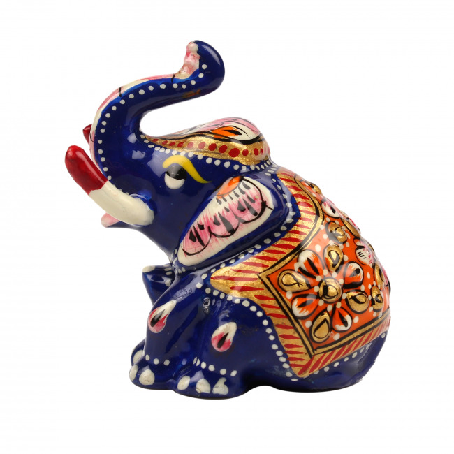 Tribes India Red Metal Meenakari Appu Elephant Statue (7 CM)