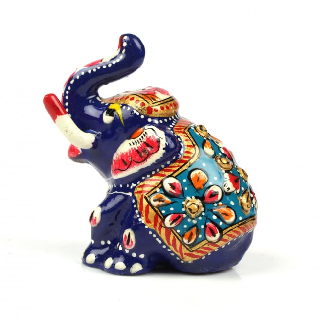 Tribes India Blue Metal Meenakari Appu Elephant Statue (7 CM)