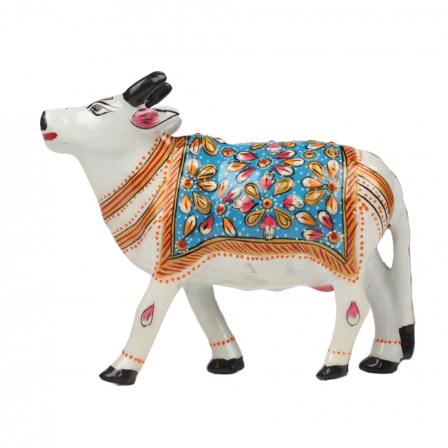 Tribes India Blue Metal Meenakari Standing Cow Statue (10 CM)