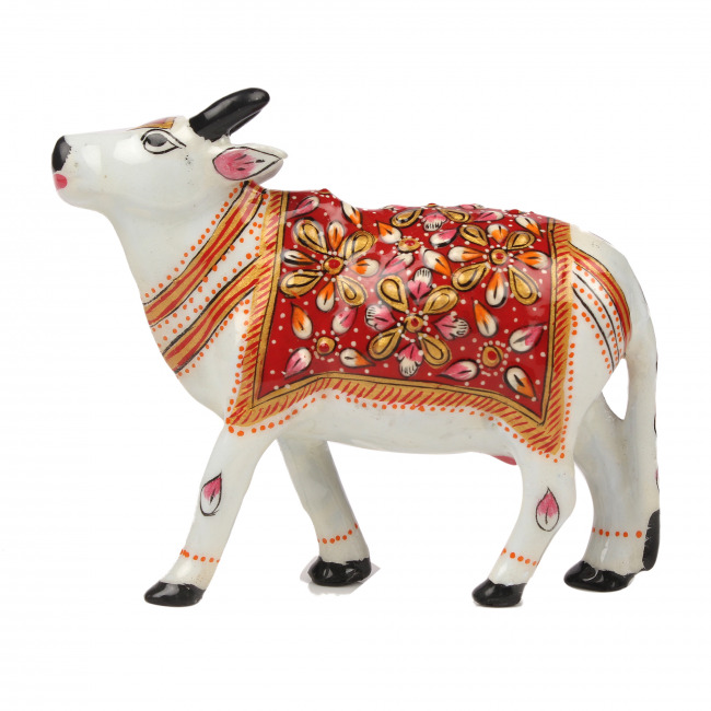 Tribes India Red Metal Meenakari Standing Cow Statue (10 CM)