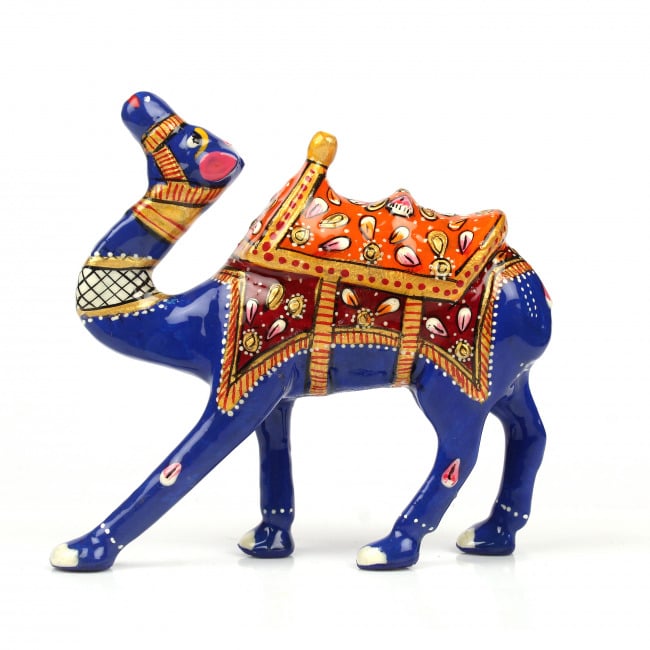Tribes India Orange Metal Meenakari Camel With Seat Statue (9 CM)
