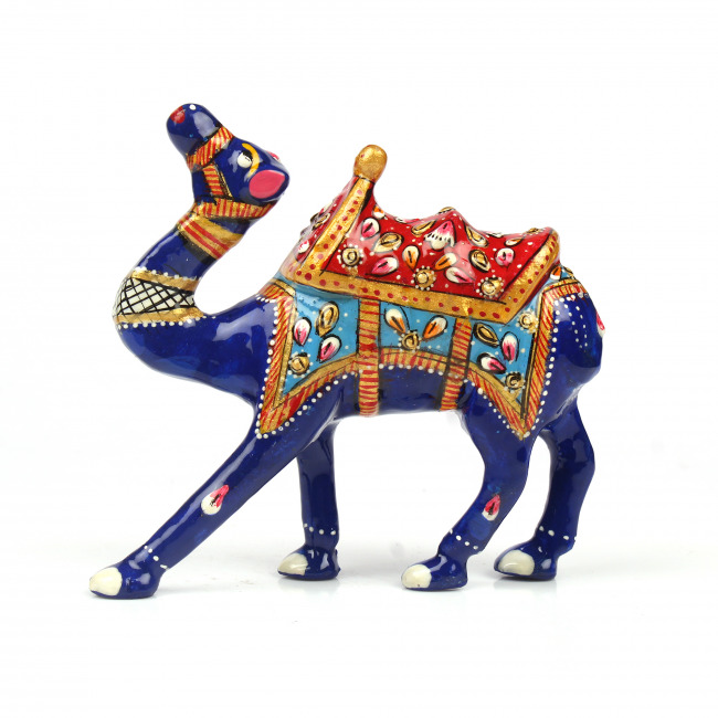 Tribes India Red Metal Meenakari Camel With Seat Statue (9 CM)