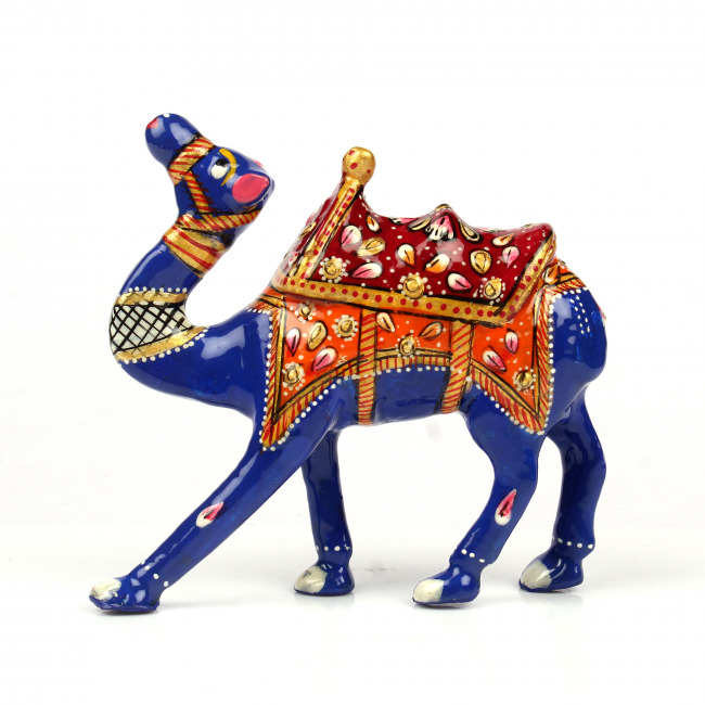 Tribes India Maroon Metal Meenakari Camel With Seat Statue (9 CM)