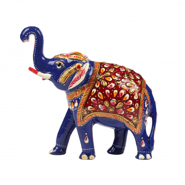 Tribes India Metal Meenakari Red Elephant Statue (12 CM)