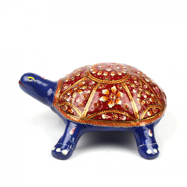 Tribes India Red Back Metal Meenakari Tortoise Statue (7 CM)