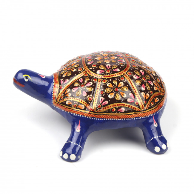 Tribes India Brown Back Metal Meenakari Tortoise Statue (7 CM)