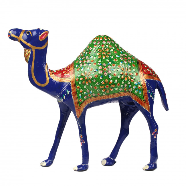 Tribes India Green Metal Meenakari Camel Statue (28 CM)