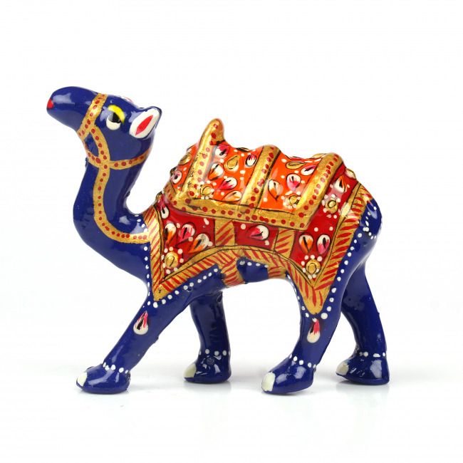 Tribes India Orange Metal Meenakari Camel With Seat Statue (7 CM)