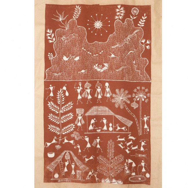 Painting Warli Cloth