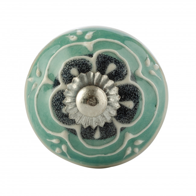 Handmade Door Knob Blue Pottery