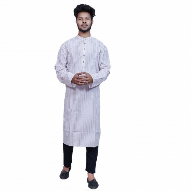 Tribes India Men's Red Stripes Khadi Kurta