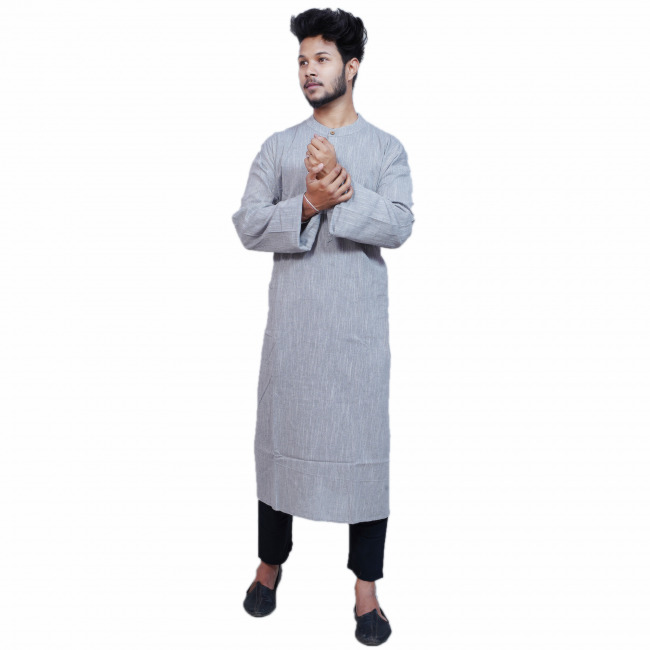 Tribes India Men's Gray Khadi Kurta