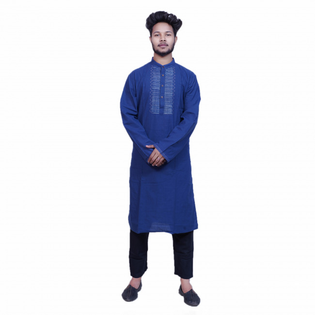 Tribes India Blue Block Printed Mangalgiri Men's Kurta