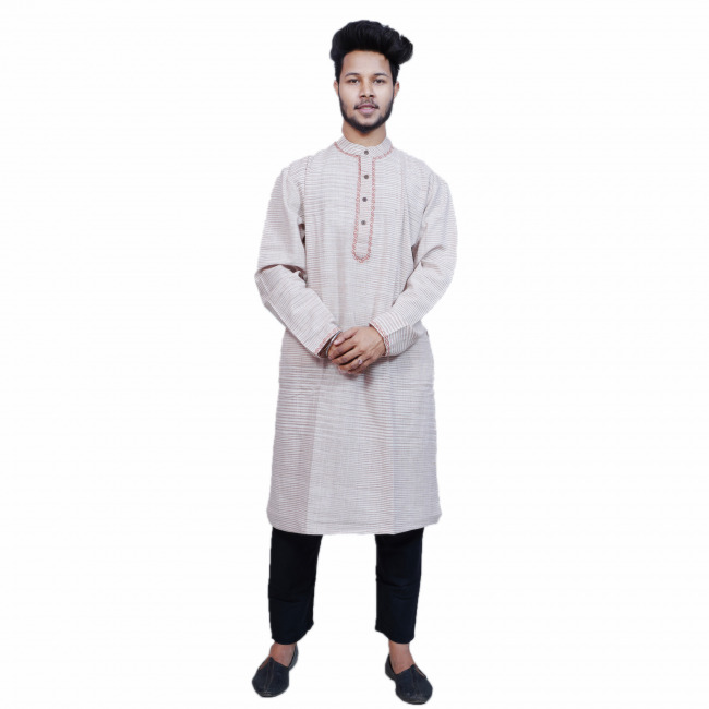Tribes India Brown Hand Embroidered Khadi Kurta