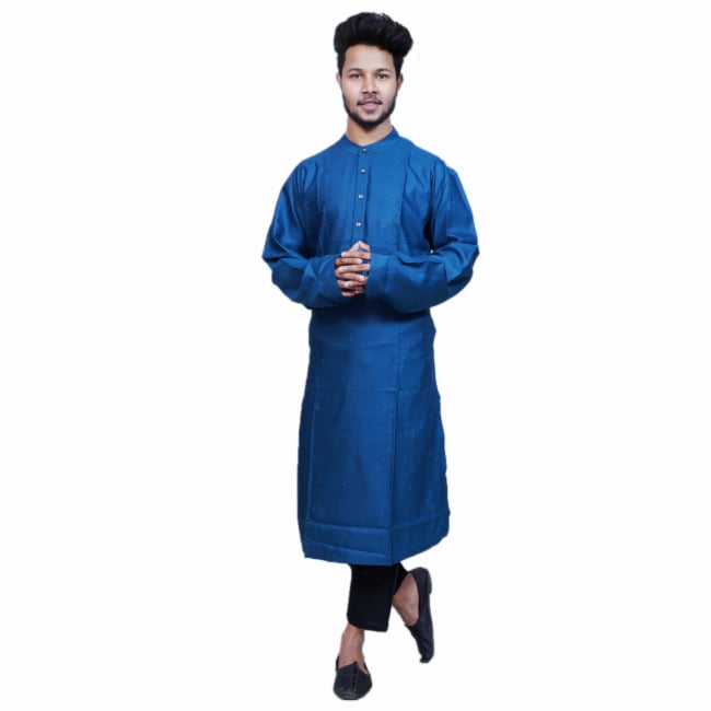 Tribes India Maroon Blue Silk Kurta With Kantha Work