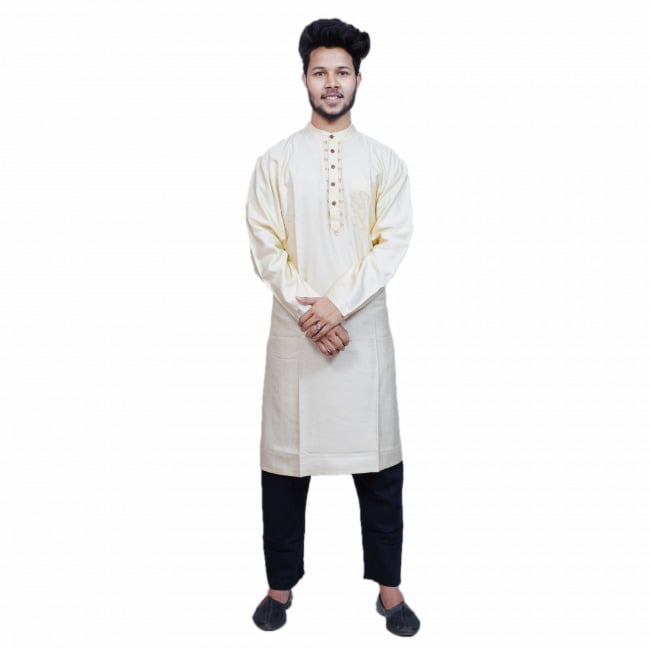 Tribes India Yellow Silk Kurta With Kantha Work