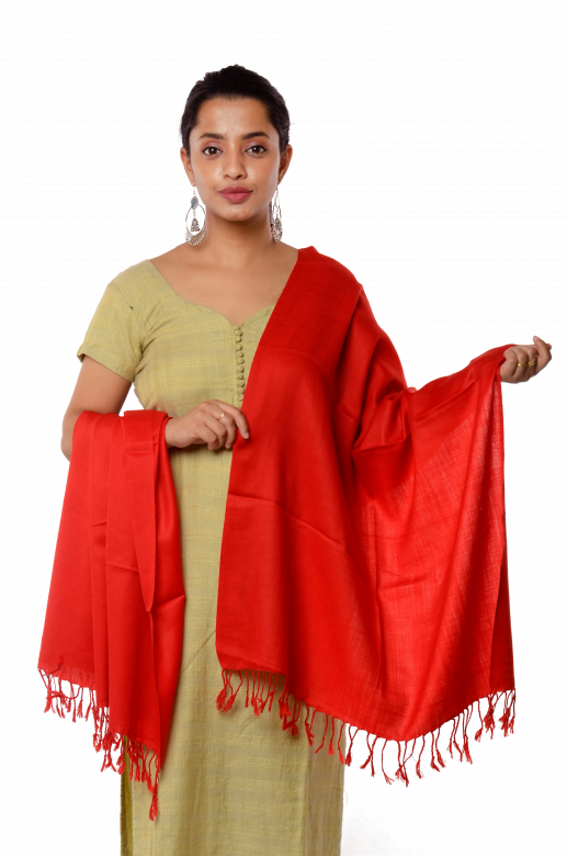 Handwoven Plain Wool Red Stole