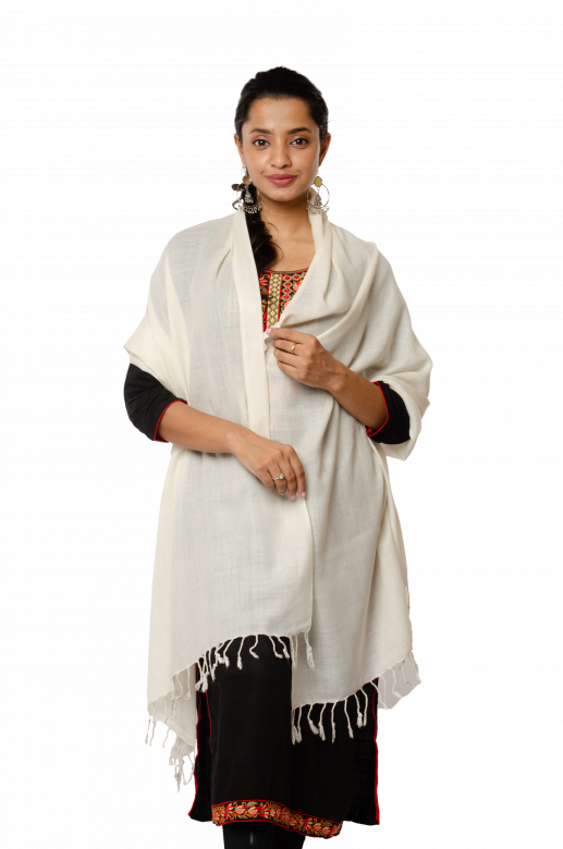Handwoven Plain Wool White Stole